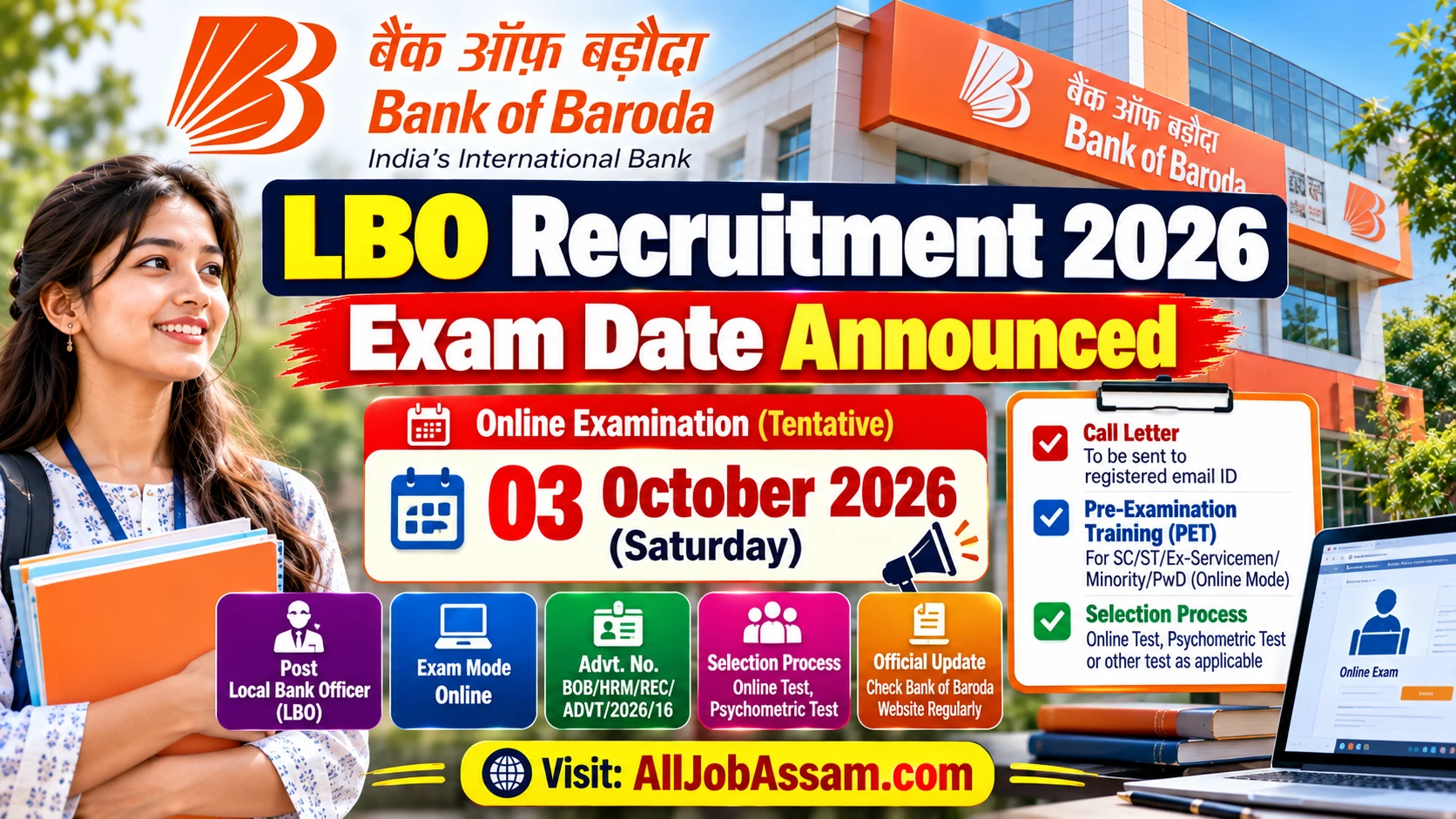 Bank of Baroda LBO Exam Date 2026 announced for 3 October 2026